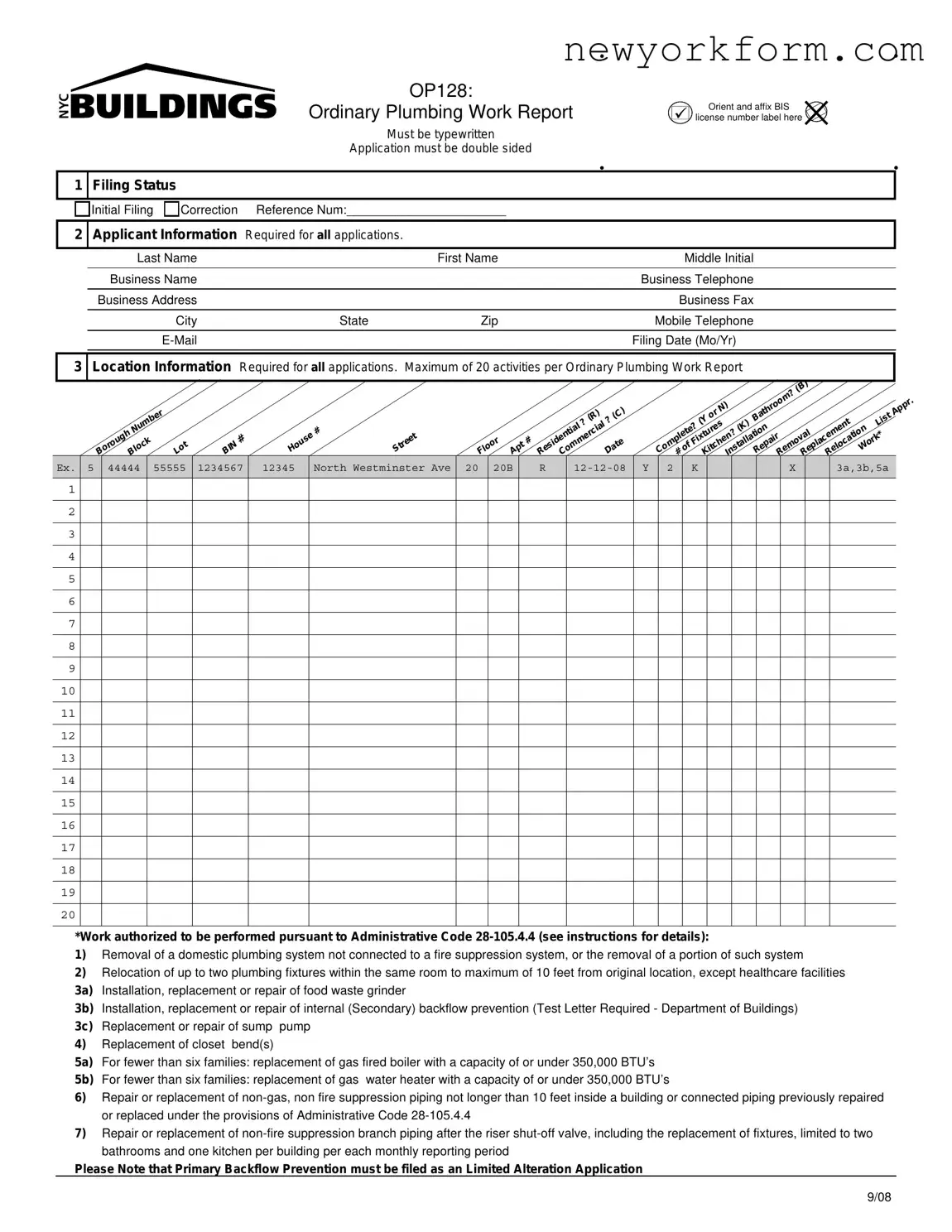 Free Nyc Buildings Op128 Form in PDF