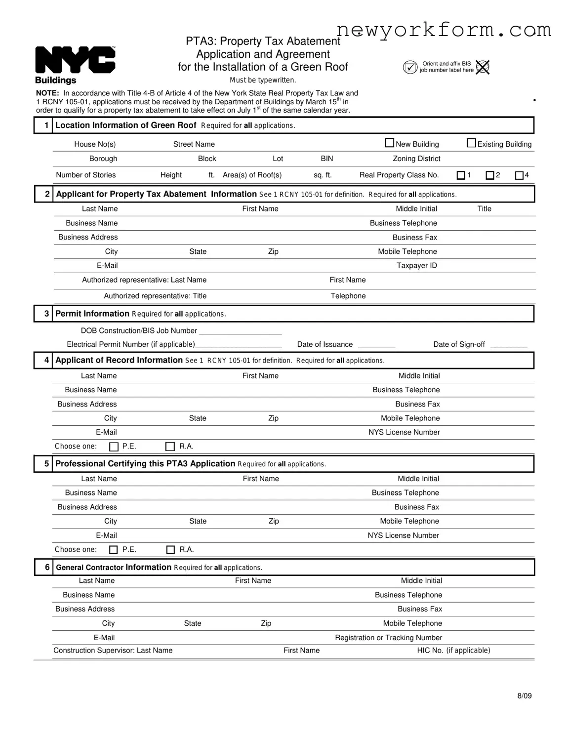Free Nyc Buildings Pta3 Form in PDF