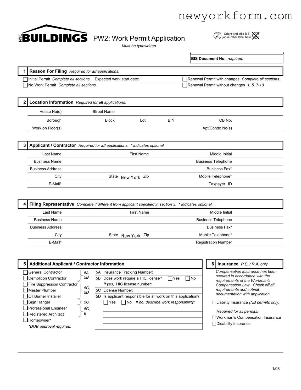 Free Nyc Buildings Pw2 Form in PDF