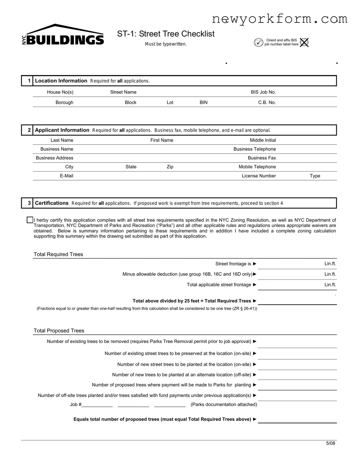 Free Nyc Buildings St 1 Form in PDF
