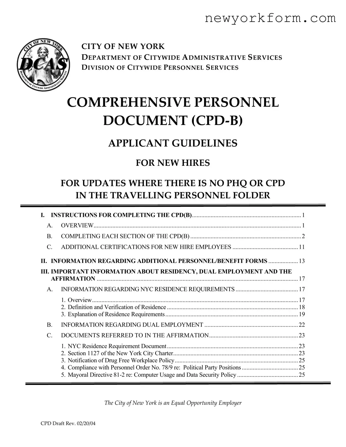 Free Nyc Careers Comprehensive Document Form in PDF