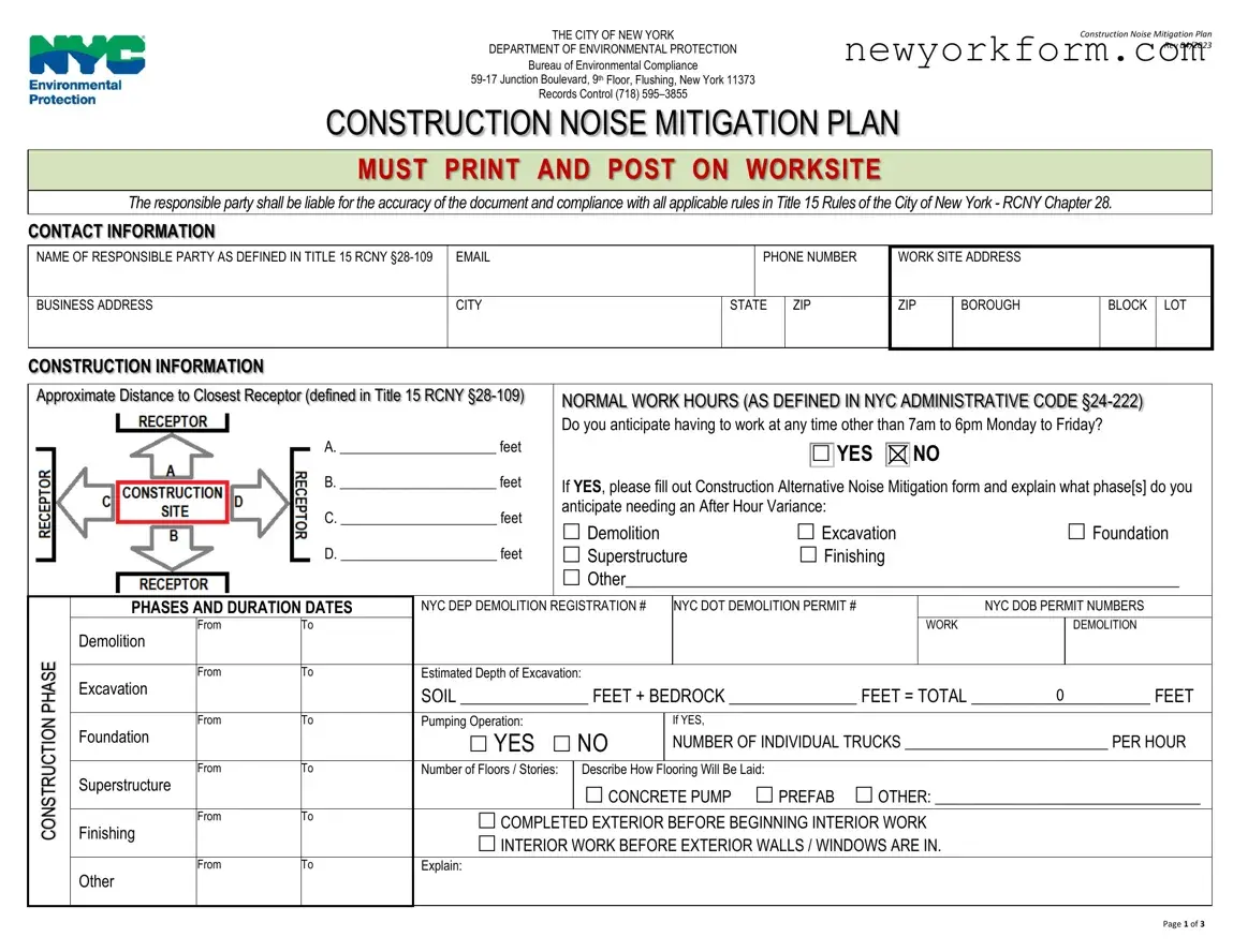 Free Nyc Dep Noise Mitigation Plan Form in PDF