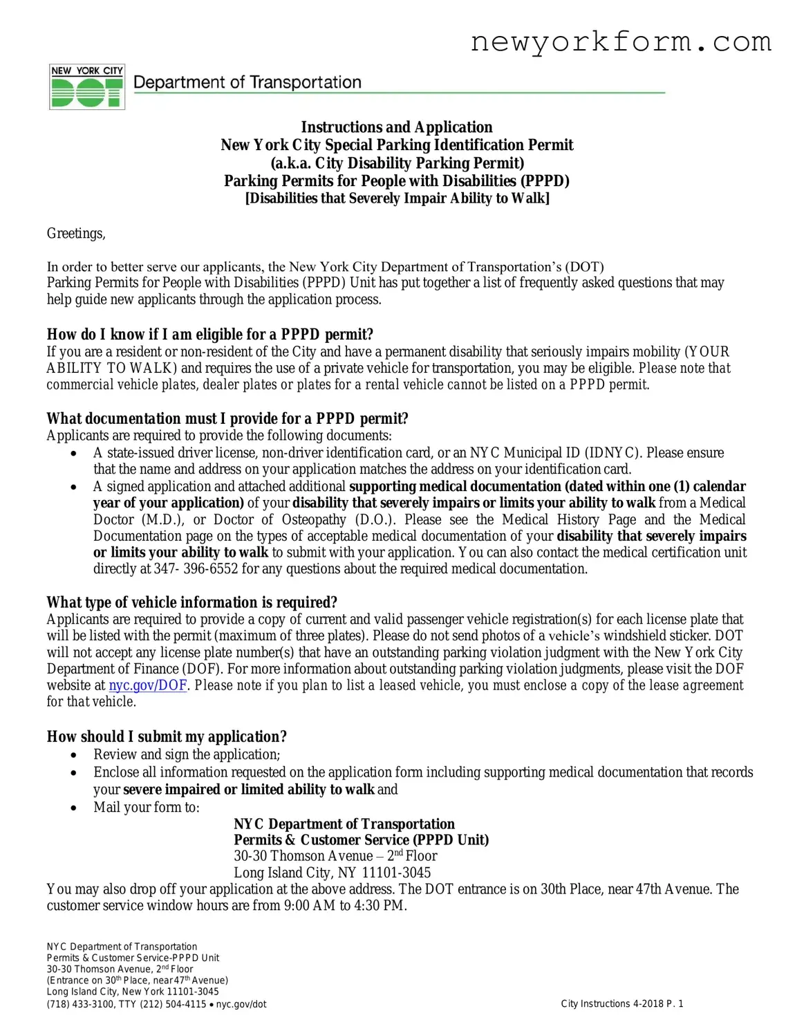Free NYC disability parking permit Form in PDF