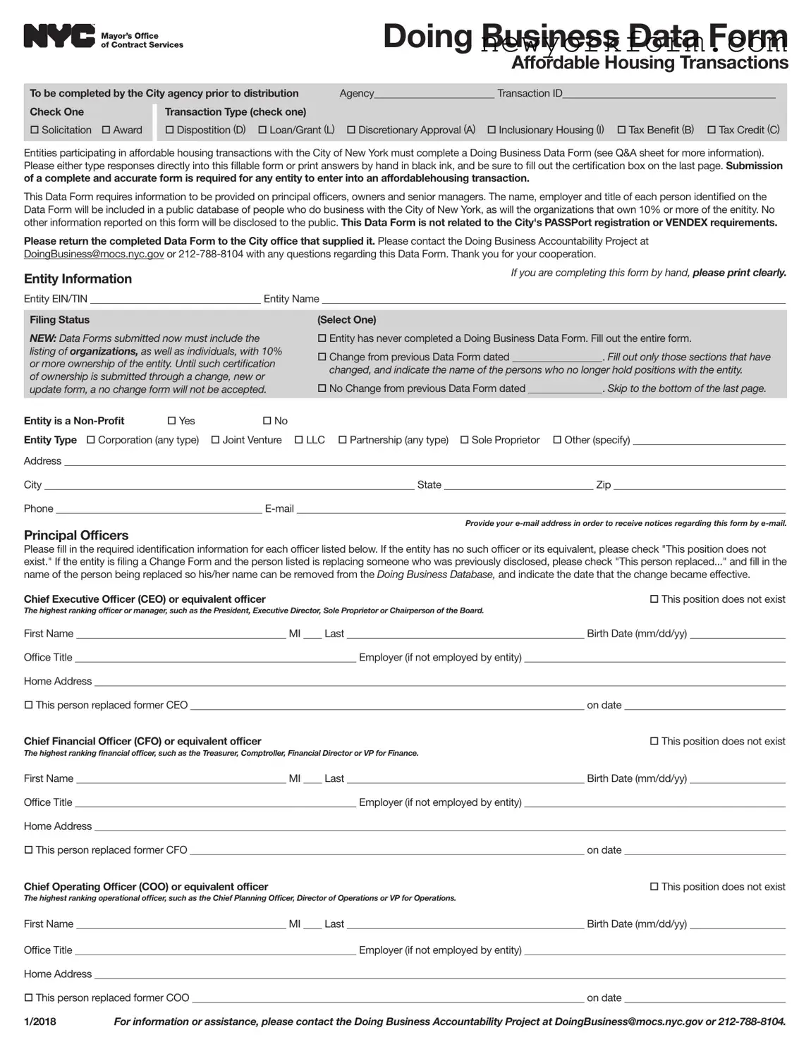 Free Nyc Doing Business Data Form in PDF