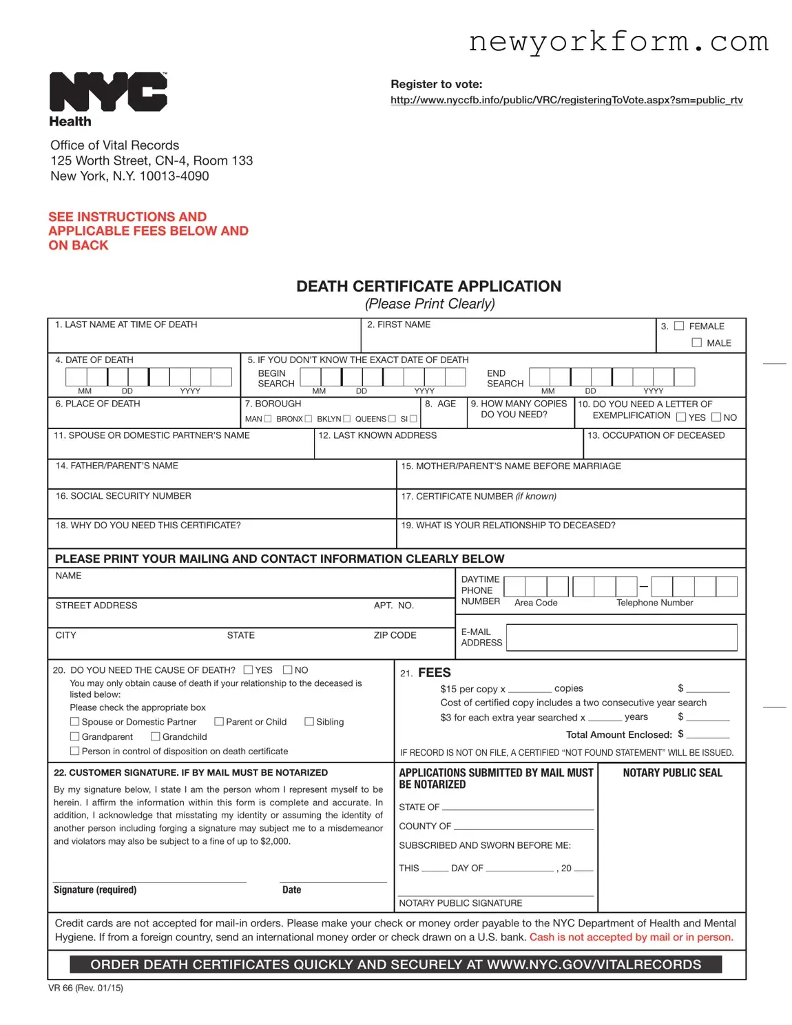 Free Nyc Health Vr 66 Form in PDF