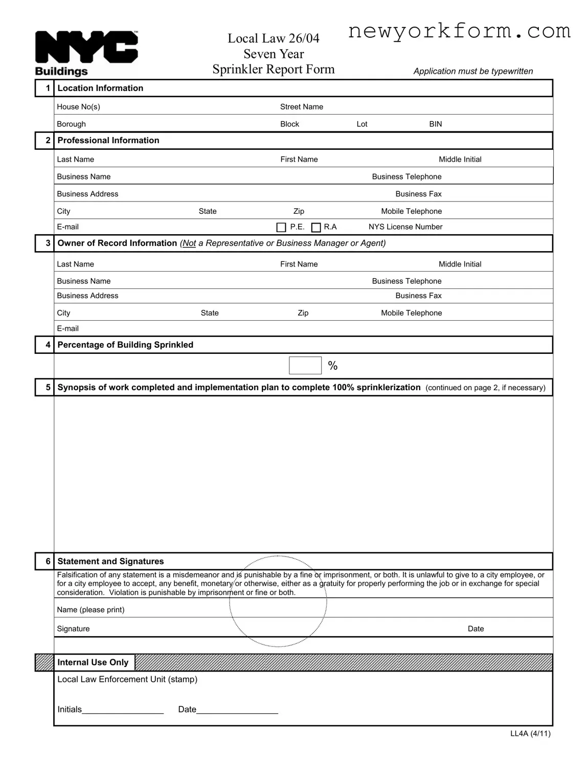 Free Nyc Ll4A Form in PDF