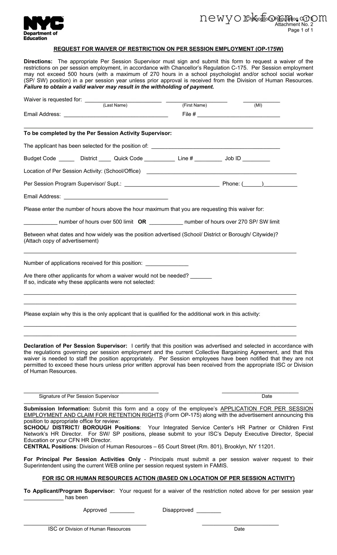 Free Nyc Op 175W Form in PDF