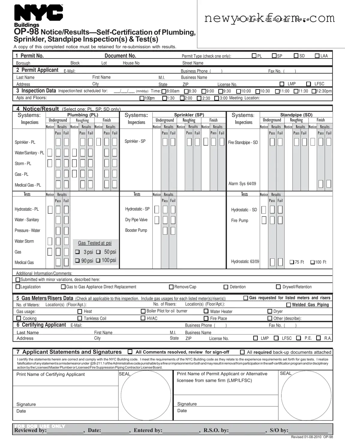 Free Nyc Op 98 Form in PDF