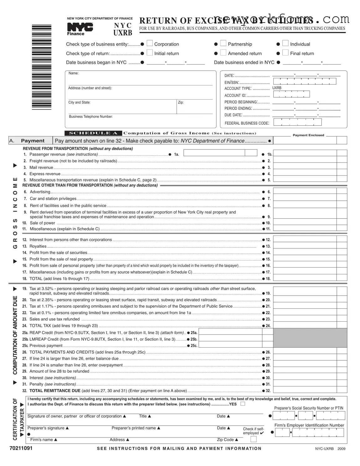 Free Nyc Uxrb Form in PDF