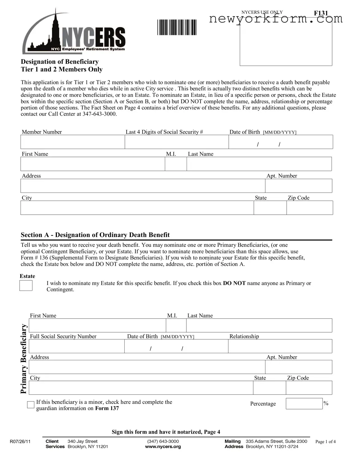 Free Nycers F131 Form in PDF