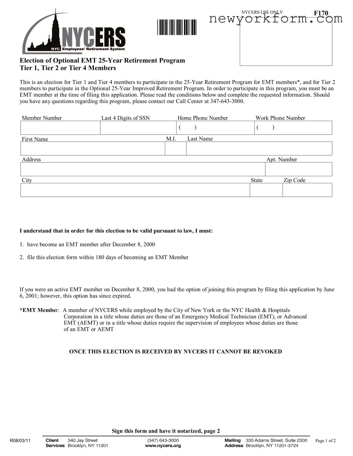 Free Nycers F170 Form in PDF