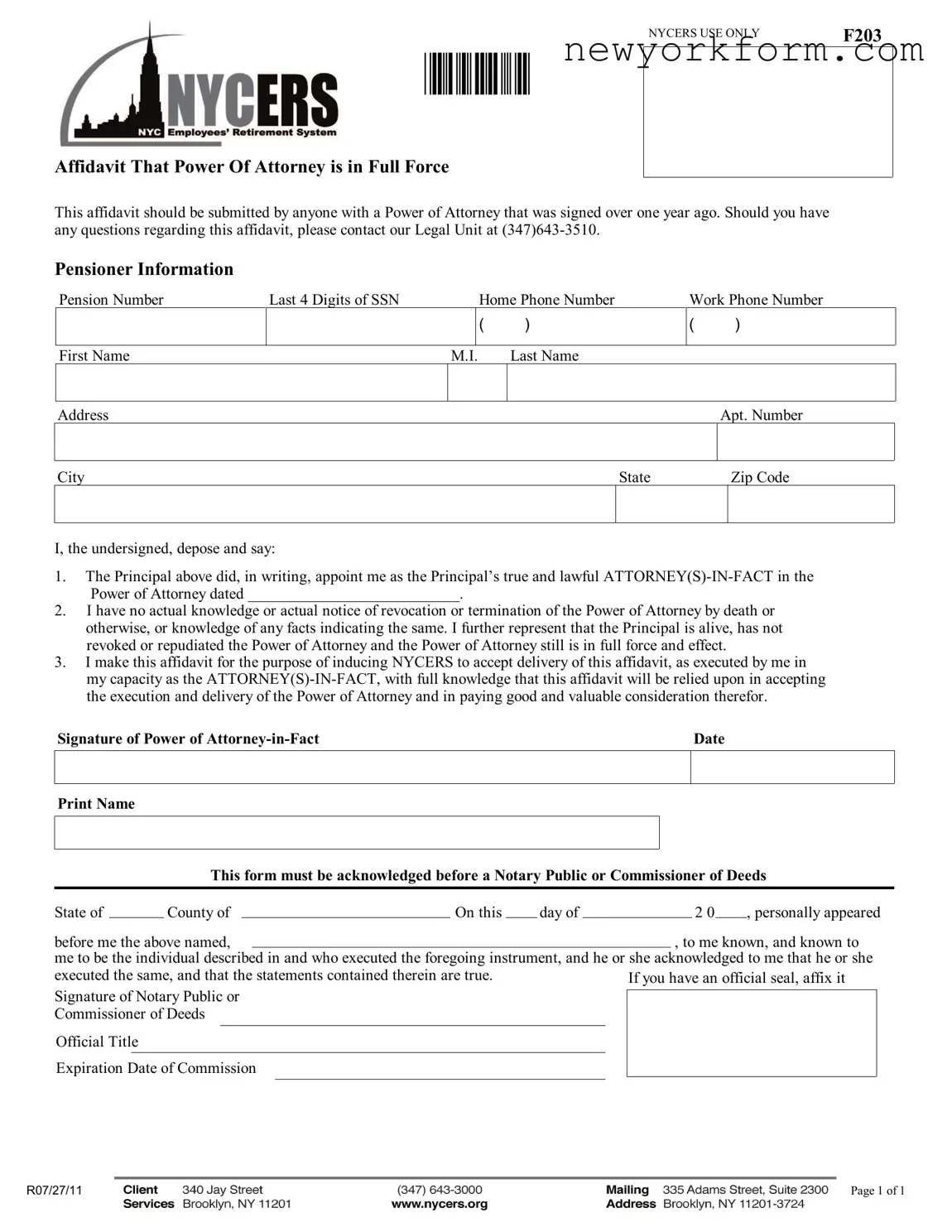 Free Nycers F203 Form in PDF