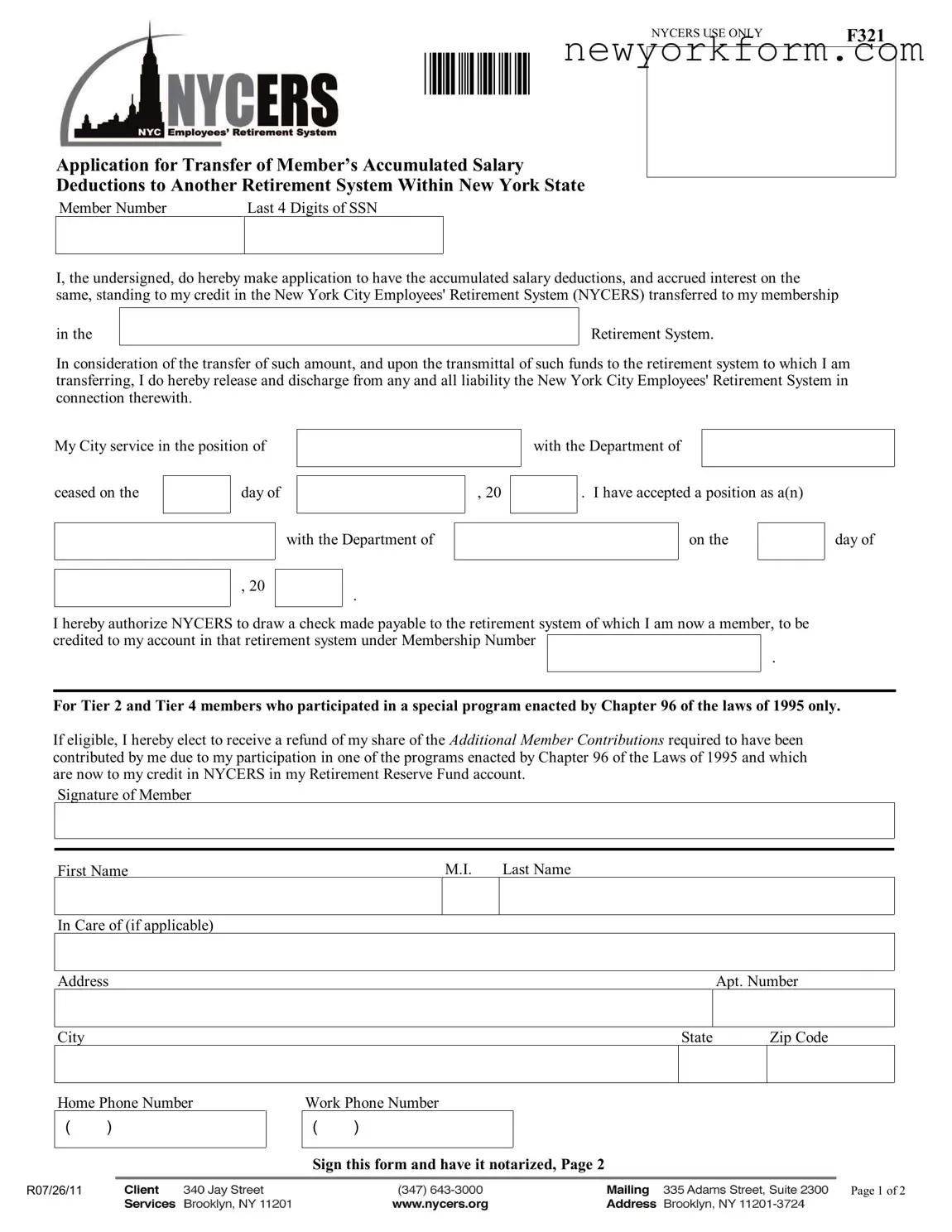 Free Nycers F321 Form in PDF