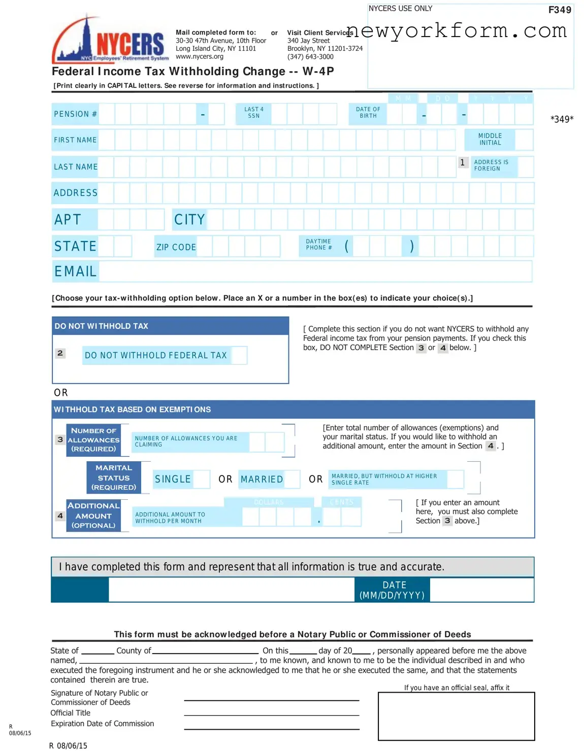 Free Nycers F349 Form in PDF