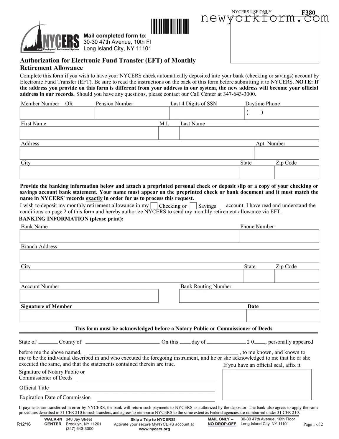 Free Nycers F380 Form in PDF