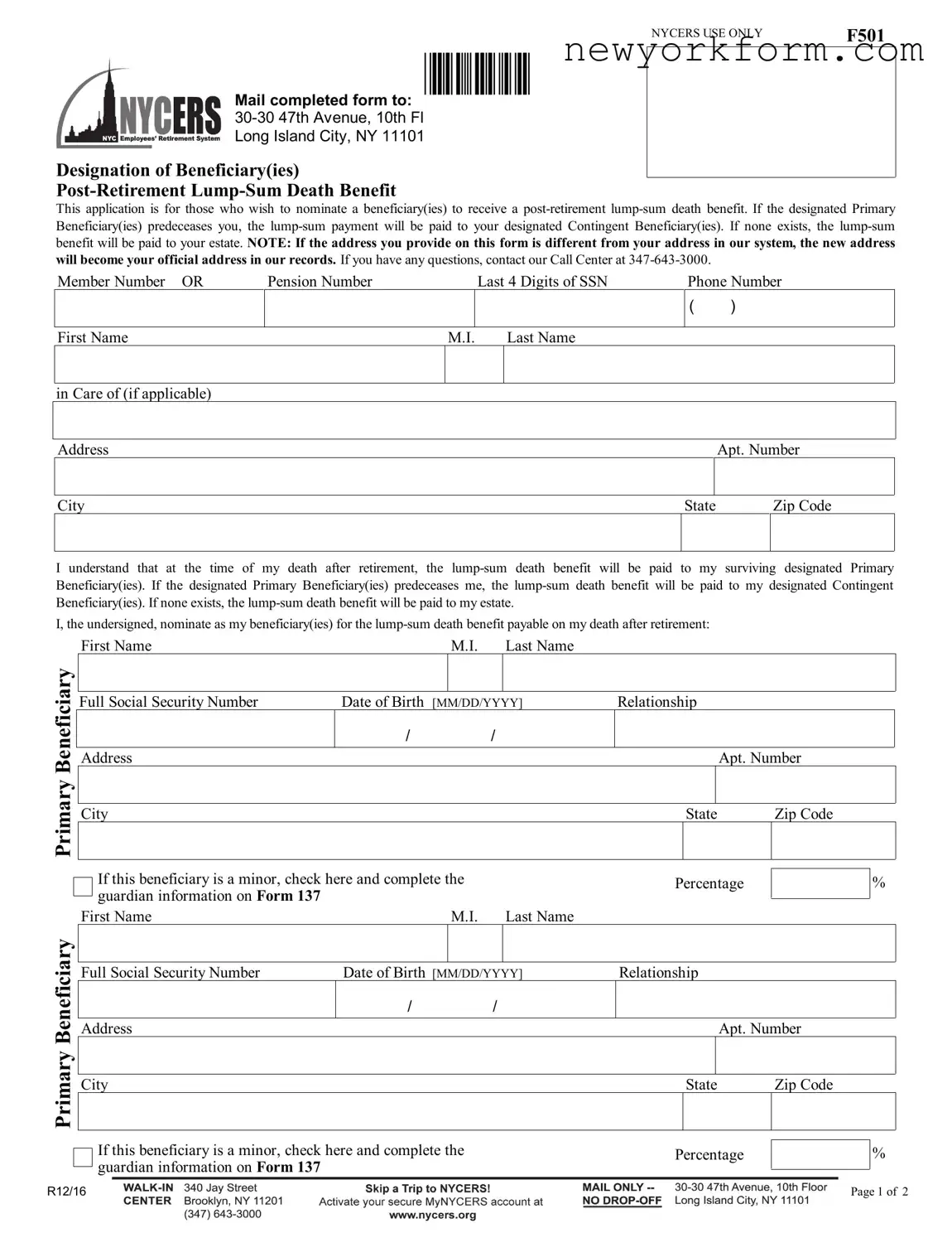 Free Nycers F501 Form in PDF