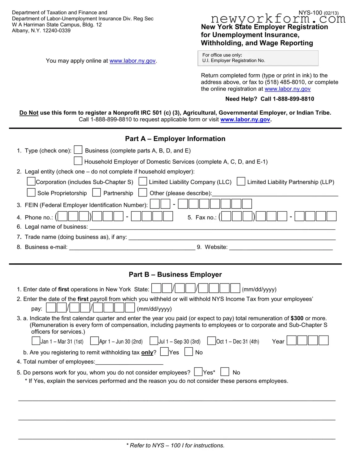 Free Nys 100 Form in PDF