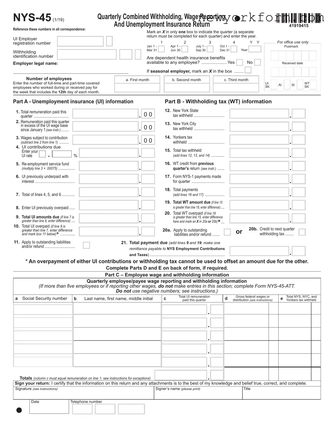 Free Nys 45 Form in PDF