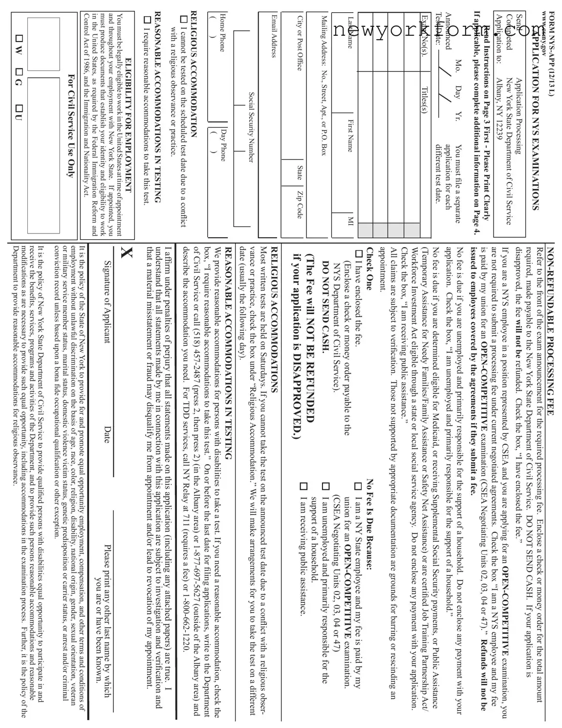 Free Nys App Form in PDF