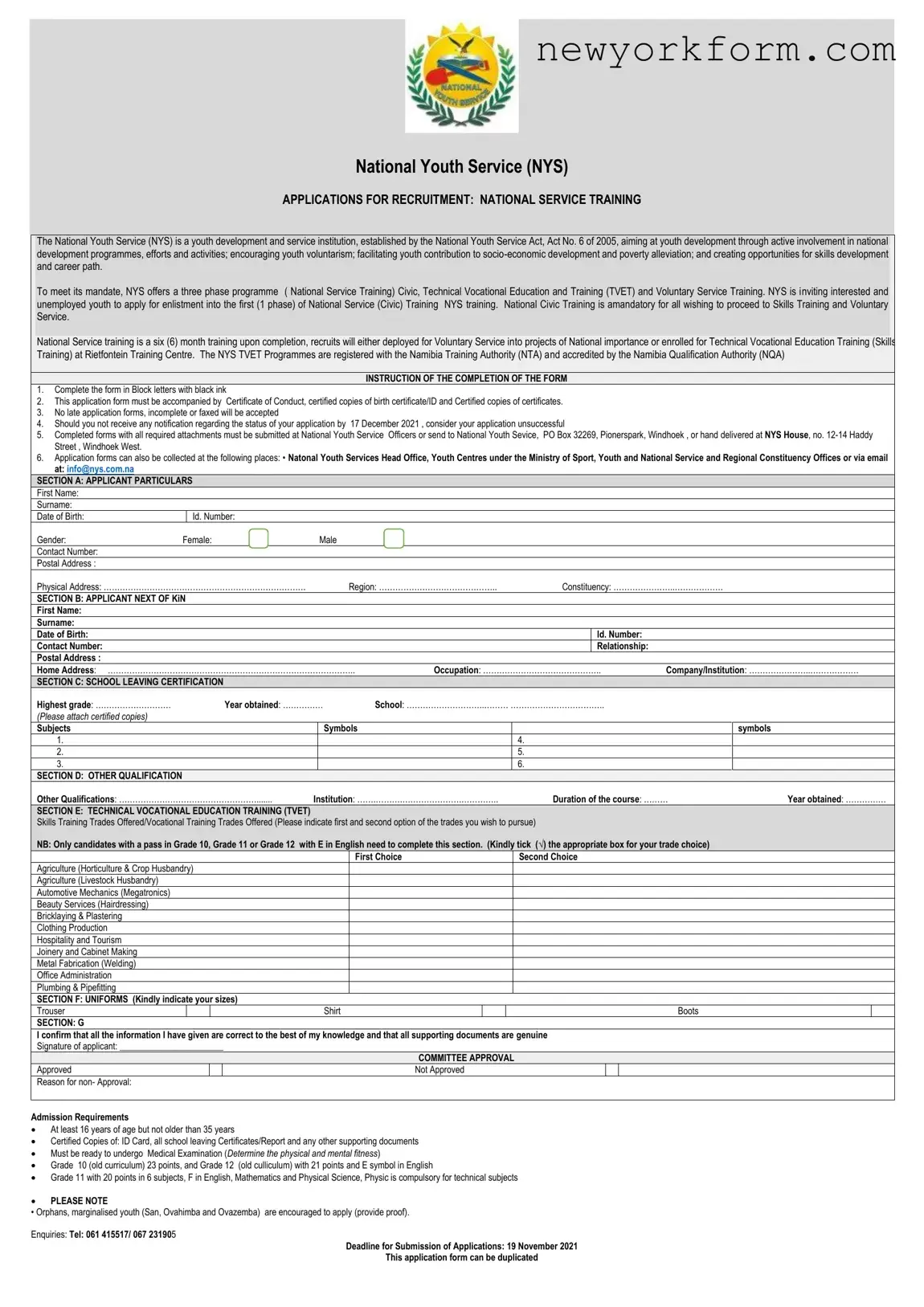 Free Nys Application Form in PDF