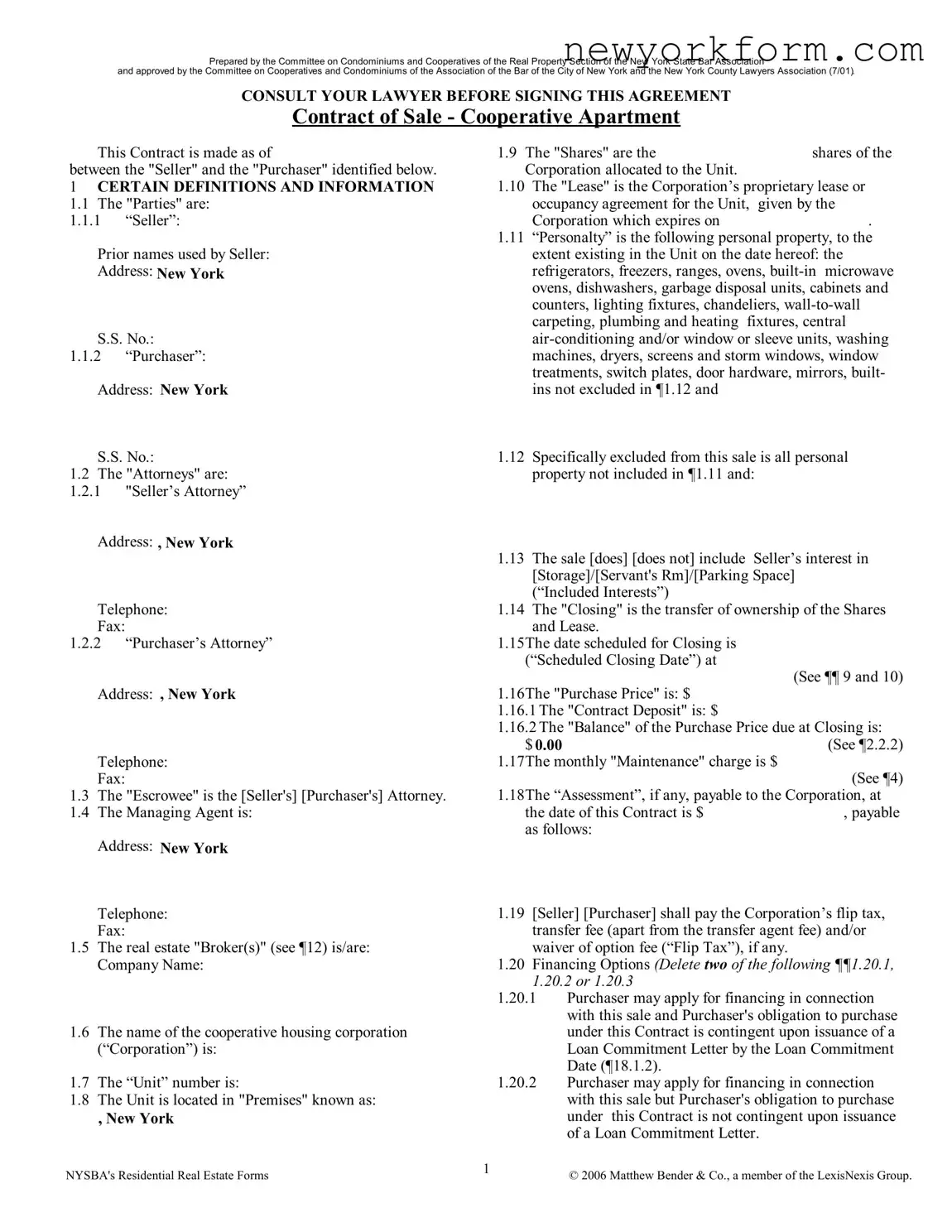Free Nys Bar Assoc Real Estate Form in PDF