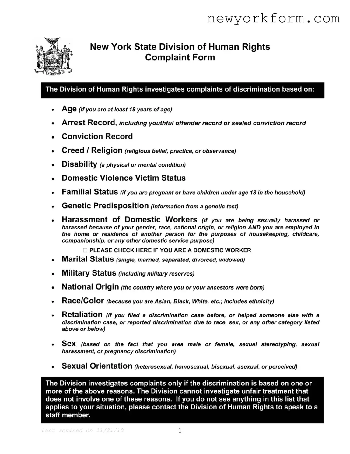 Free Nys Complaint Form in PDF