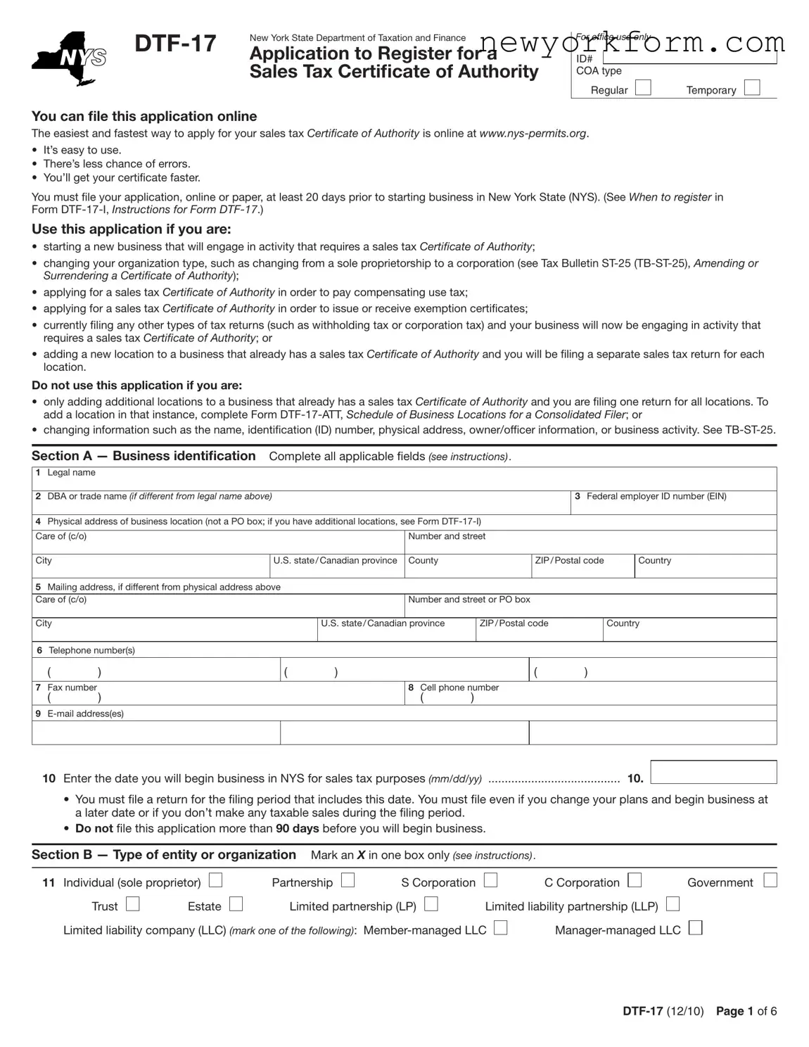 Free Nys Dtf 17 Form in PDF