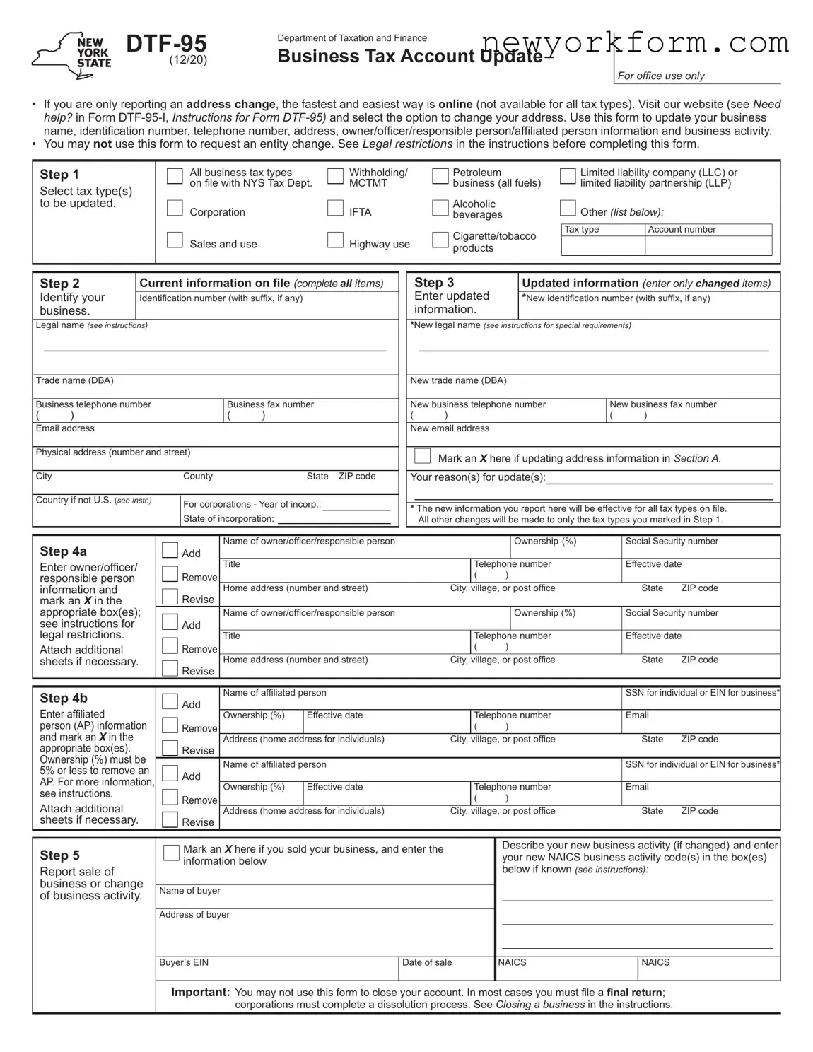 Free Nys Dtf 95 Form in PDF