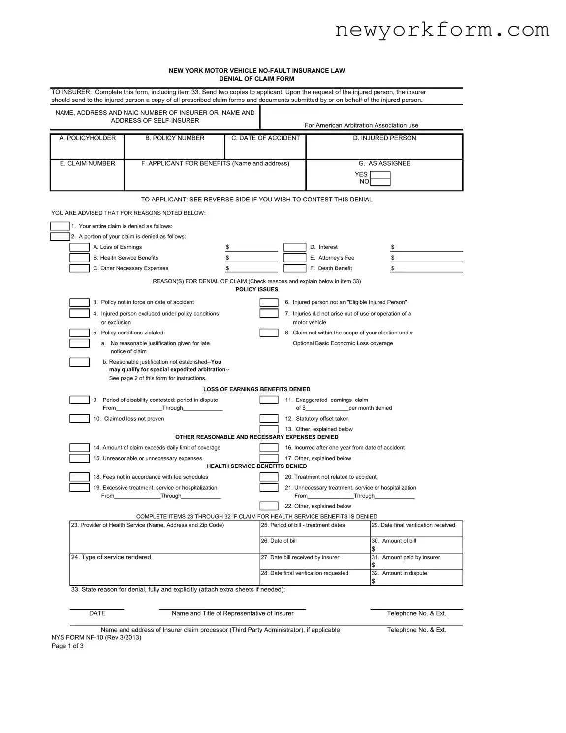 Free Nys Nf 10 Form in PDF