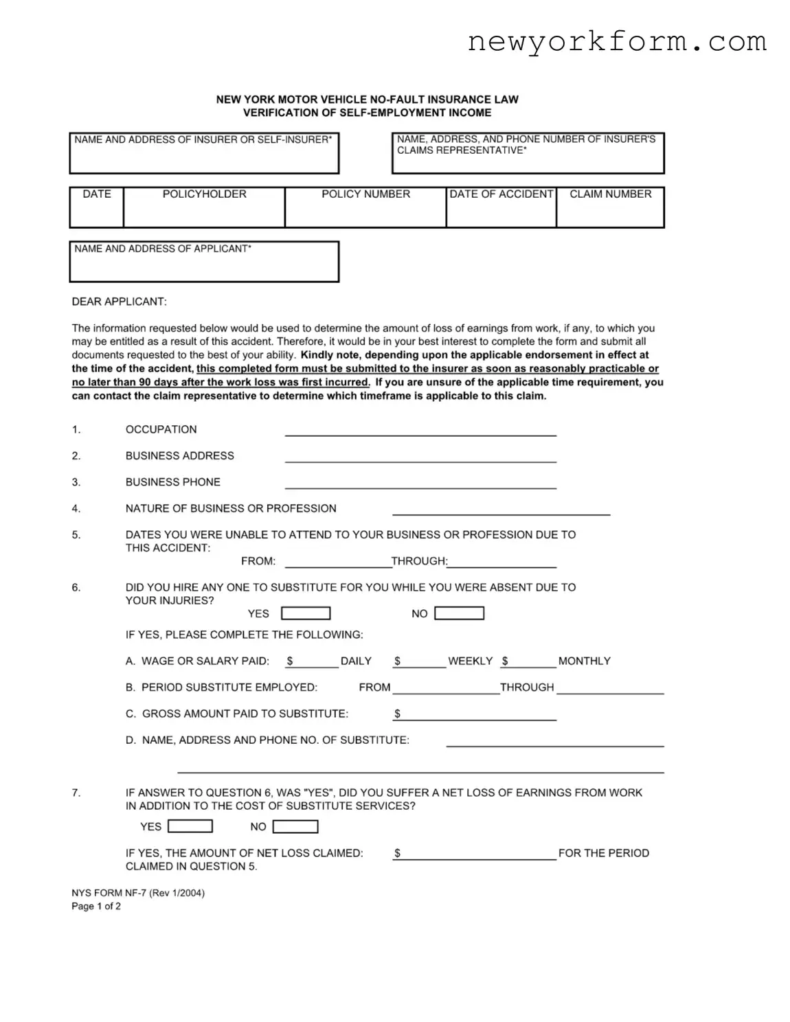 Free Nys Nf 7 Form in PDF