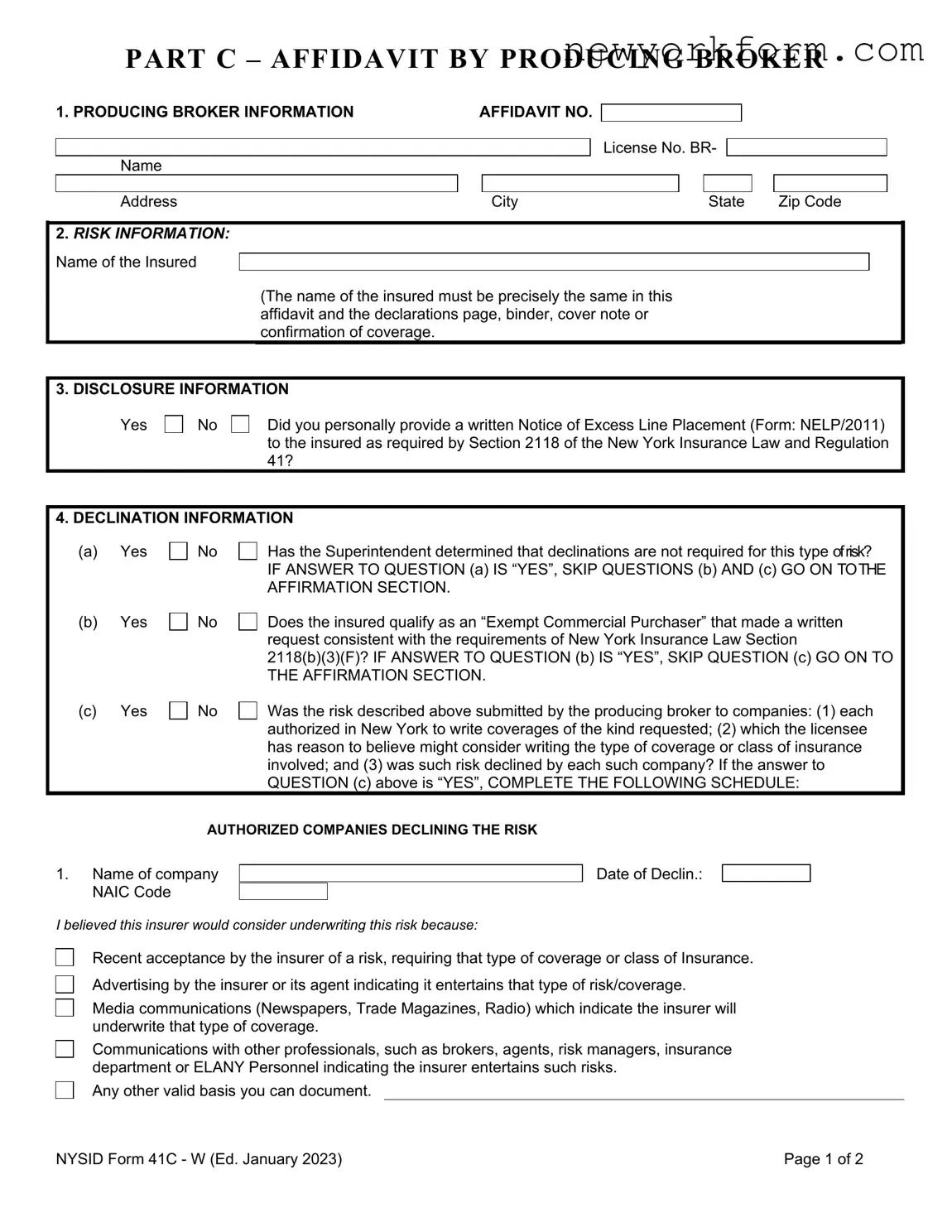 Free Nysid 41C W Form in PDF