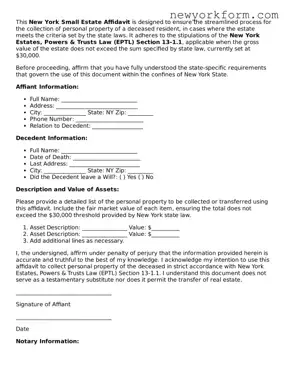 Small Estate Affidavit Template for the State of New York