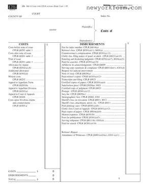 Free New York Bill Costs Form in PDF