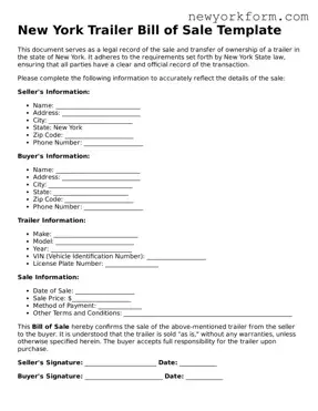 Trailer Bill of Sale Template for the State of New York