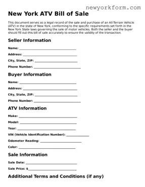 ATV Bill of Sale Template for the State of New York