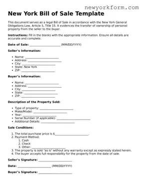 Bill of Sale Template for the State of New York