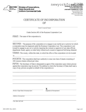 Free New York Certificate Form in PDF
