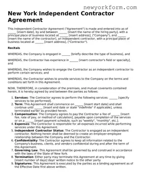 Independent Contractor Agreement Template for the State of New York