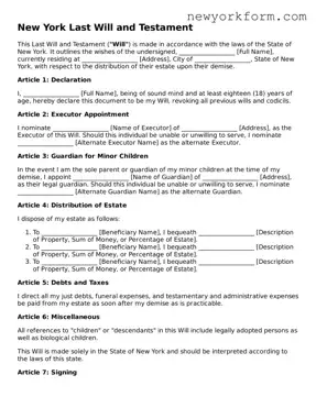 Last Will and Testament Template for the State of New York