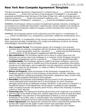 Non-compete Agreement Template for the State of New York