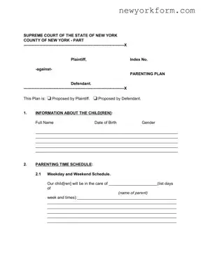 Free New York Parenting Plan Form in PDF