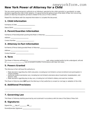 Power of Attorney for a Child Template for the State of New York