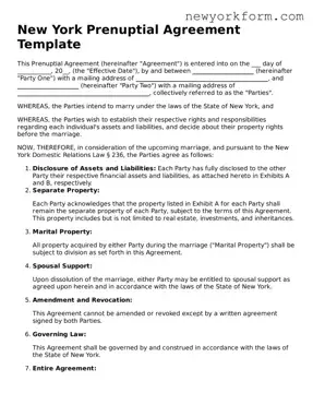 Prenuptial Agreement Template for the State of New York