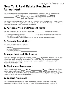 Real Estate Purchase Agreement Template for the State of New York