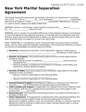Marital Separation Agreement Template for the State of New York