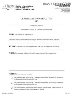 Free Ny Dissolution Certificate Form in PDF