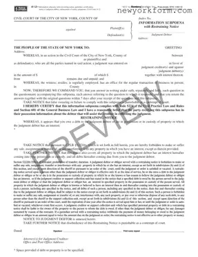 Free Ny Restraining Notice Form in PDF