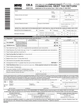 Free Nyc Commercial Rents Tax Return Form in PDF