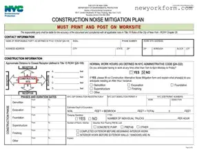 Free Nyc Dep Noise Mitigation Plan Form in PDF