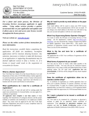 Free Nys Barber Apprentice Form in PDF